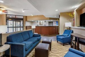 BrownsvilleComfort Inn Brownsville I-40的客厅配有蓝色的沙发和两把椅子