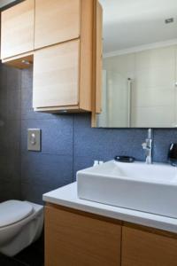 雷克雅未克市中心豪华公寓的浴室配有白色水槽和卫生间。