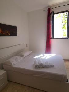 布林迪西Appartamento Via Lata的一间卧室配有一张床,上面有两条毛巾