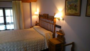 杜鲁埃洛德拉谢拉卡萨罗慕洛酒店的卧室配有一张床,墙上有两盏灯
