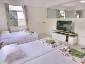 考科Green View 104 Khao Kho的一间卧室配有两张床和一台平面电视