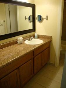 派托普湖畔Roundhouse Resort, a VRI resort的一间带水槽和大镜子的浴室