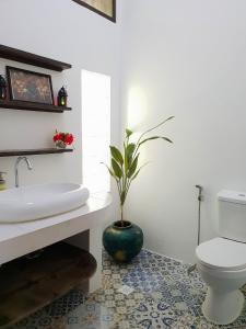 卢纳将军城里亚德马萨亚宾馆的一间带卫生间和盆栽的浴室