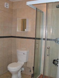 乌姆德洛蒂Cozumel 212的一间带卫生间和玻璃淋浴间的浴室