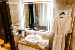 基希讷乌Lion's Hotel的一间带水槽和镜子的浴室