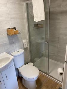布里斯托比奇伍德公寓的浴室配有白色卫生间和淋浴。