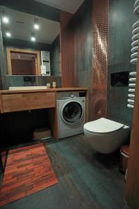 洛格沃Shellter Apartament Nadmorski的一间带洗衣机和卫生间的浴室
