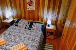 普孔Cabañas simple Pucon的一间卧室配有一张床和两张台灯。