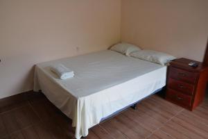 科尔特斯港Apartamentos y Hostal RUDON #1的一间小卧室,配有床和床头柜