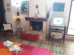 帕图Casa Cassiano的客厅设有一张床和一个壁炉
