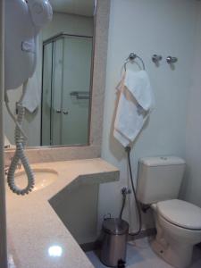 贝洛奥里藏特埃斯托里尔酒店的带淋浴、卫生间和镜子的浴室
