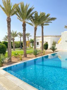迈来亚Dar El Jerbi的一座别墅前方的棕榈树游泳池