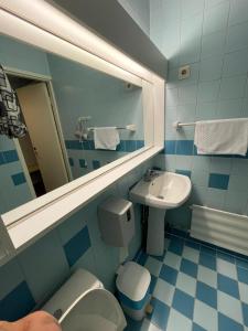 普达斯耶尔维hotelli ravintola kurenkoski的一间带水槽、卫生间和镜子的浴室