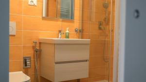 卡莫利Via Garibaldi 75 - Attic sea view的一间带水槽和淋浴的浴室