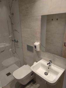 钱塔达A Pousa do Asma的一间带水槽、卫生间和镜子的浴室