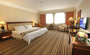 广州广州嘉逸豪庭酒店的酒店客房,配有床和电视