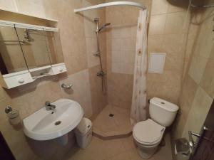 布尔加斯阳光金沙一室公寓酒店的一间带水槽、卫生间和淋浴的浴室