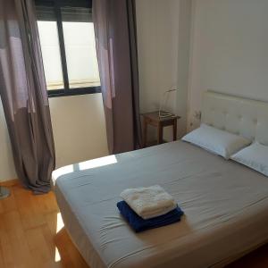 阿利坎特Atico Dos Alturas Alicante的一间卧室配有一张床,床上有毛巾