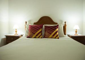 科英布拉Gouveia Residence的一间卧室配有一张床、两个床头柜和两盏灯。