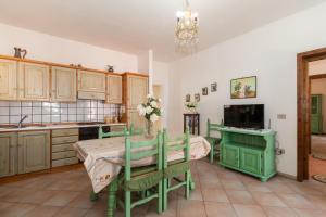 瓦雷多利亚Appartamento Tulipano的厨房配有桌子和绿色炉灶。