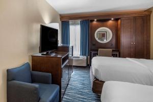 纽瓦克纽瓦克康福特茵酒店的酒店客房带一张床、一台电视和一把椅子