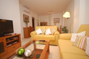 桑卢卡尔-德巴拉梅达Holi-Rent Albatros的客厅设有黄色沙发和电视