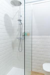 赫雷斯-德拉弗龙特拉Apartamentos El Alcazar de Jerez的浴室里设有玻璃门淋浴