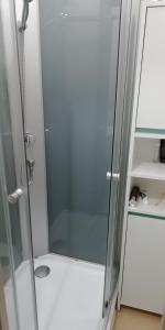 GrevePavillon Greve的浴室里设有玻璃门淋浴