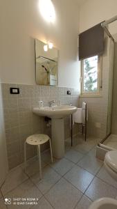 卡塔尼亚Fontanarossa Airport Apartment的一间带水槽、镜子和卫生间的浴室