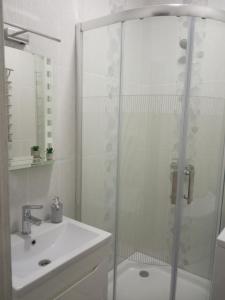 乌曼岛Modern fresh-new appartment near the park Sofievka的带淋浴和盥洗盆的浴室