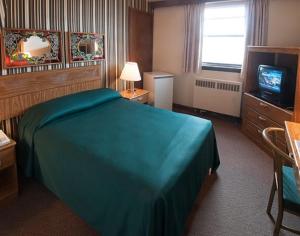 温尼伯柯蒂斯戈登汽车旅馆的酒店客房,配有床和电视