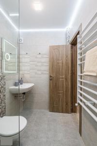 旧扎戈拉Apartment Trayana的一间带水槽、卫生间和淋浴的浴室