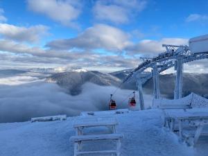 阿祖加Sorica Studio - near the ski slopes的雪覆盖的山顶上的滑雪缆车