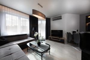 弗罗茨瓦夫Aparthotel New Lux的带沙发和电视的客厅