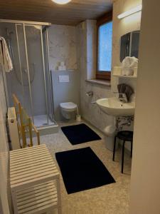 图克斯Ferienwohnung Schweng的带淋浴、盥洗盆和卫生间的浴室