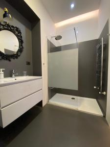 都灵APPARTALOFT CENTRALE VR48的带淋浴、盥洗盆和镜子的浴室