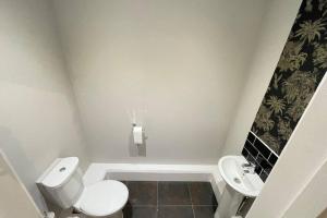DurstonCountryside Annexe, with hottub, sleeps up to 4的白色的浴室设有卫生间和水槽。