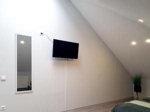 AkmenėKambarių nuoma - Pašakarniai SAURIDA的卧室墙上的平面电视