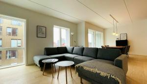 哥本哈根ApartmentInCopenhagen Apartment 1463的客厅配有沙发和2张桌子