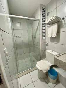 巴雷里尼亚斯Gran Lençois Flat Residence - Barrerinhas (Aptº Particular)的带淋浴和卫生间的白色浴室