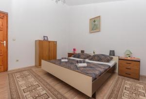 SlivnoHoliday home Frane的一间卧室设有一张大床,铺有木地板