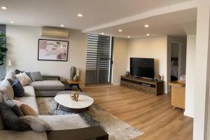 悉尼Crows Nest - Executive Penthouse - 3 Bedroom- 5km to City的带沙发和电视的客厅