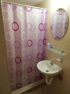 里巴斯卡班亚Sobe i apartmani Simic的浴室配有淋浴帘和盥洗盆。