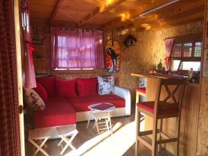贝尔格莱德Nature and atractive house的客厅配有红色的沙发和桌子