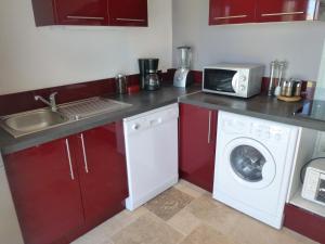 萨尔里昂红磨坊度假屋的厨房配有洗衣机和微波炉。