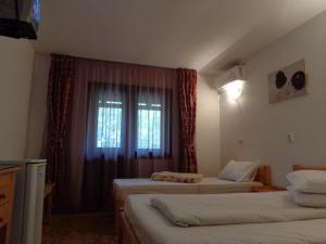 科斯蒂内什蒂Pensiunea Orion的酒店客房设有两张床和窗户。
