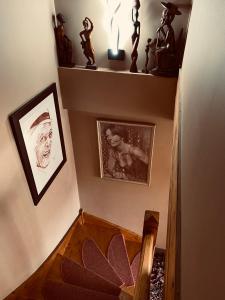 贝尔热拉克LE HAVANA-Maison d'hotes的墙上挂着照片的楼梯和一张女人的照片