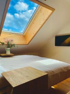 费尔德伯格RotmeerHaus的卧室的天窗,配有床和窗户