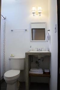危地马拉梅拉奇精品酒店的一间带卫生间、水槽和镜子的浴室