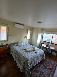 科伊艾科La Ruta de Aysén的一间带一张大床的卧室,位于带窗户的房间内